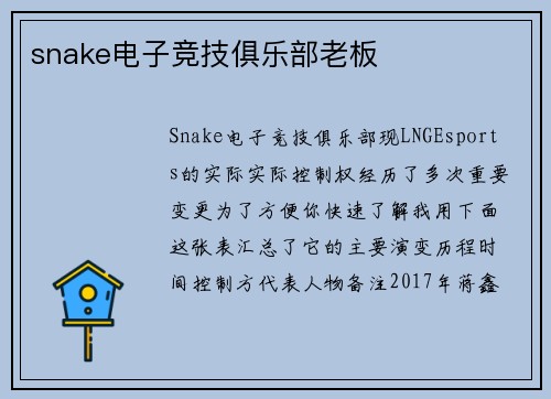 snake电子竞技俱乐部老板